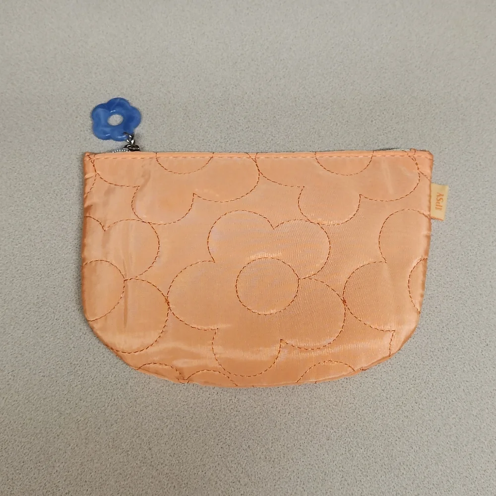 NEW Ipsy Orange Quilted Pouch with Floral Pattern